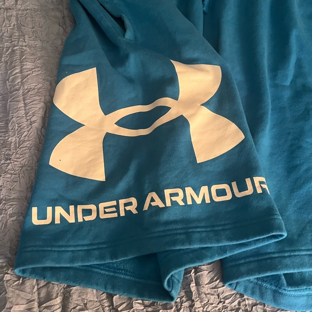Under Armour Men's Rival Sweatshirt material Teal Shorts Size 2XL - Picture 2 of 4